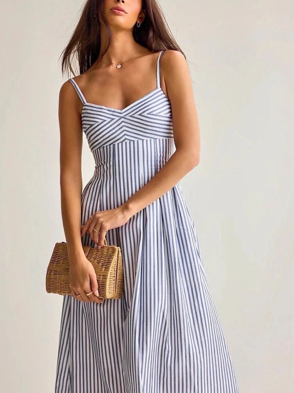 New Altard State Stripe Sweetheart Neck Midi Dress Blue & White small - Picture 3 of 5